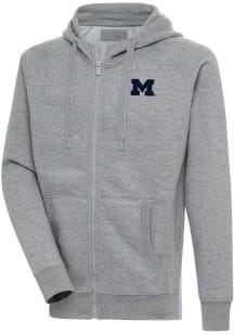 Antigua Michigan Wolverines Mens Grey Victory Long Sleeve Full Zip Jacket