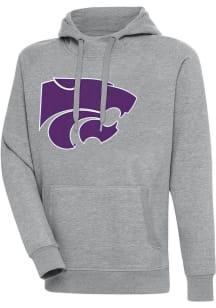 Antigua K-State Wildcats Mens Grey Full Front Victory Big and Tall Hooded Sweatshirt
