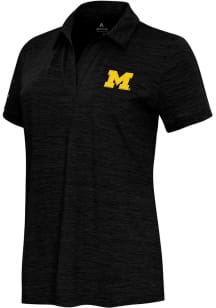 Antigua Michigan Wolverines Womens Black Layout Short Sleeve Polo Shirt