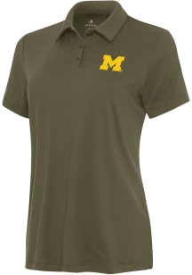 Antigua Michigan Wolverines Womens Olive Reprocess Recycled Short Sleeve Polo Shirt