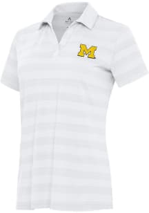 Antigua Michigan Wolverines Womens White Tunnel Short Sleeve Polo Shirt