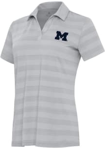 Antigua Michigan Wolverines Womens Grey Tunnel Short Sleeve Polo Shirt