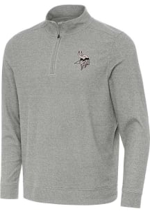 Antigua Minnesota Vikings Mens Grey Carbon Subtle Long Sleeve Qtr Zip Pullover