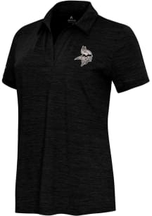 Antigua Minnesota Vikings Womens Black Carbon Layout Short Sleeve Polo Shirt
