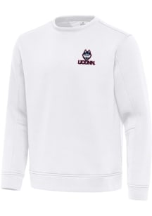 Antigua UConn Huskies Mens White Relevant Long Sleeve Crew Sweatshirt