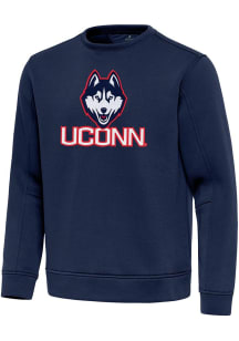 Antigua UConn Huskies Mens Navy Blue Full Front Relevant Long Sleeve Crew Sweatshirt