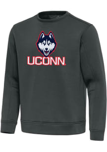 Antigua UConn Huskies Mens Grey Full Front Relevant Long Sleeve Crew Sweatshirt