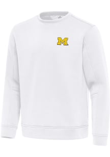 Antigua Michigan Wolverines Mens White Relevant Long Sleeve Crew Sweatshirt