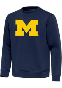 Antigua Michigan Wolverines Mens Blue Full Front Relevant Long Sleeve Crew Sweatshirt