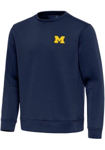 Antigua Michigan Wolverines Mens Blue Relevant Long Sleeve Crew Sweatshirt