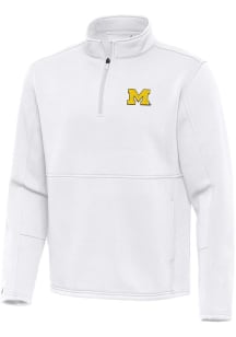 Antigua Michigan Wolverines Mens White Twist Long Sleeve Qtr Zip Pullover