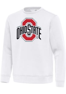 Antigua Ohio State Buckeyes Mens White Full Front Relevant Long Sleeve Crew Sweatshirt