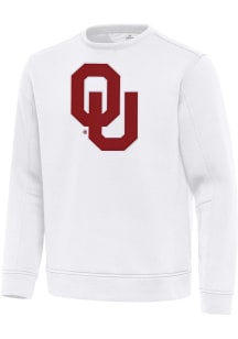 Antigua Oklahoma Sooners Mens White Full Front Relevant Long Sleeve Crew Sweatshirt