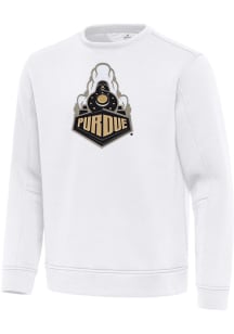 Antigua Purdue Boilermakers Mens White Full Front Relevant Long Sleeve Crew Sweatshirt