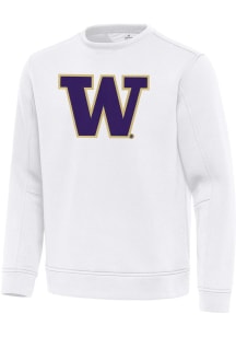 Antigua Washington Huskies Mens White Full Front Relevant Long Sleeve Crew Sweatshirt