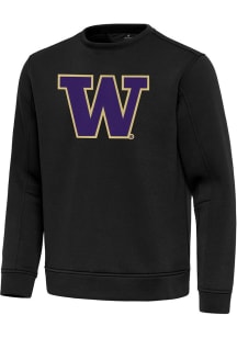 Antigua Washington Huskies Mens Black Full Front Relevant Long Sleeve Crew Sweatshirt