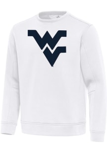 Antigua West Virginia Mountaineers Mens White Full Front Relevant Long Sleeve Crew Sweatshirt
