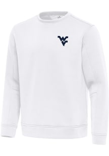 Antigua West Virginia Mountaineers Mens White Relevant Long Sleeve Crew Sweatshirt