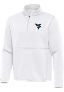 Antigua West Virginia Mountaineers Mens White Twist Long Sleeve Qtr Zip Pullover