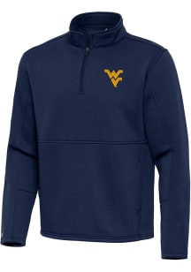 Antigua West Virginia Mountaineers Mens Navy Blue Twist Long Sleeve Qtr Zip Pullover