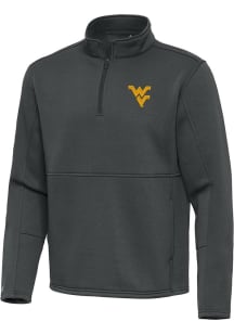 Antigua West Virginia Mountaineers Mens Grey Twist Long Sleeve Qtr Zip Pullover