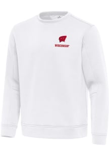 Antigua Wisconsin Badgers Mens White Relevant Long Sleeve Crew Sweatshirt