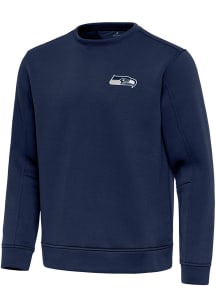 Antigua Seattle Seahawks Mens Navy Blue Relevant Long Sleeve Crew Sweatshirt