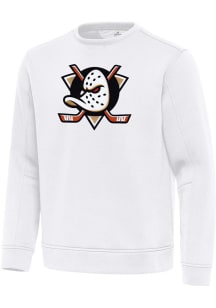 Antigua Anaheim Ducks Mens White Full FrontRelevant Long Sleeve Crew Sweatshirt