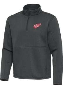 Antigua Detroit Red Wings Mens Grey Twist Long Sleeve Qtr Zip Pullover