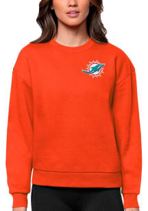Antigua Miami Dolphins Womens Orange Victory Crew Sweatshirt