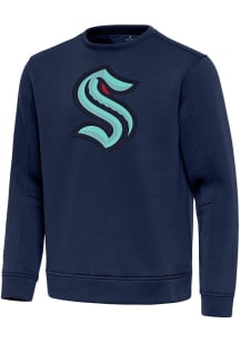 Antigua Seattle Kraken Mens Navy Blue Full Front Relevant Long Sleeve Crew Sweatshirt