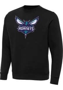 Antigua Charlotte Hornets Mens Black Full Front Victory Long Sleeve Crew Sweatshirt