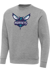 Antigua Charlotte Hornets Mens Grey Full Front Victory Long Sleeve Crew Sweatshirt