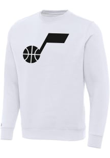 Antigua Utah Jazz Mens White Full Front Victory Long Sleeve Crew Sweatshirt