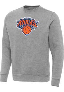 Antigua New York Knicks Mens Grey Full Front Victory Big and Tall Crew Sweatshirt