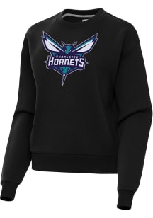 Antigua Charlotte Hornets Womens Black Full Front Victory Crew Sweatshirt