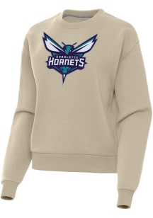 Antigua Charlotte Hornets Womens Khaki Full Front Victory Crew Sweatshirt