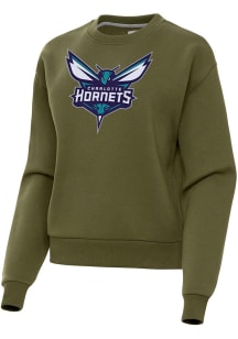 Antigua Charlotte Hornets Womens Olive Full Front Victory Crew Sweatshirt