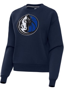 Antigua Dallas Mavericks Womens Navy Blue Full Front Victory Crew Sweatshirt