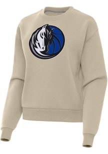 Antigua Dallas Mavericks Womens Khaki Full Front Victory Crew Sweatshirt