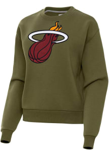 Antigua Miami Heat Womens Olive Full Front Victory Crew Sweatshirt