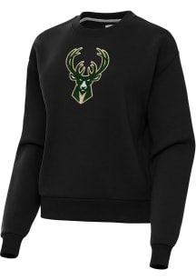 Antigua Milwaukee Bucks Womens Black Chenille Victory Crew Sweatshirt