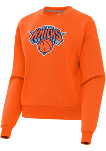 Antigua New York Knicks Womens Orange Full Front Victory Crew Sweatshirt
