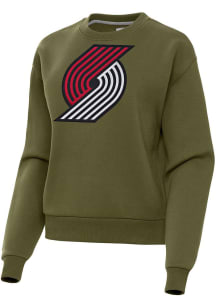 Antigua Portland Trail Blazers Womens Olive Full Front Victory Crew Sweatshirt