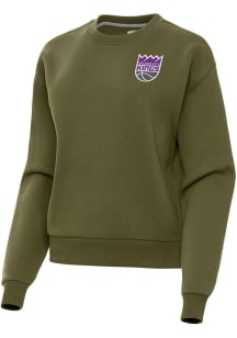 Antigua Sacramento Kings Womens Olive Victory Crew Sweatshirt