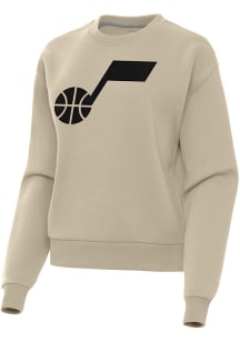 Antigua Utah Jazz Womens Khaki Full Front Victory Crew Sweatshirt