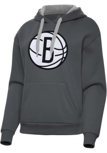 Antigua Brooklyn Nets Womens Charcoal Full Front Victory Hooded Sweatshirt