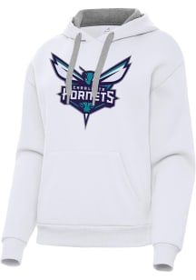 Antigua Charlotte Hornets Womens White Full Front Victory Hooded Sweatshirt