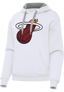 Antigua Miami Heat Womens White Full Front Victory Hooded Sweatshirt