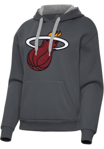 Antigua Miami Heat Womens Charcoal Full Front Victory Hooded Sweatshirt